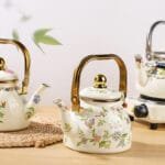 Enjoy tea time anywhere with our enamel outdoor tea kettle. Durable, stylish, and perfect for camping or home use.
