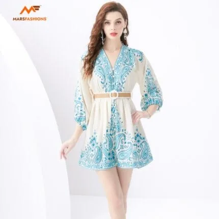 Mars Fashions Waist Slimming Temperament Printed Dress