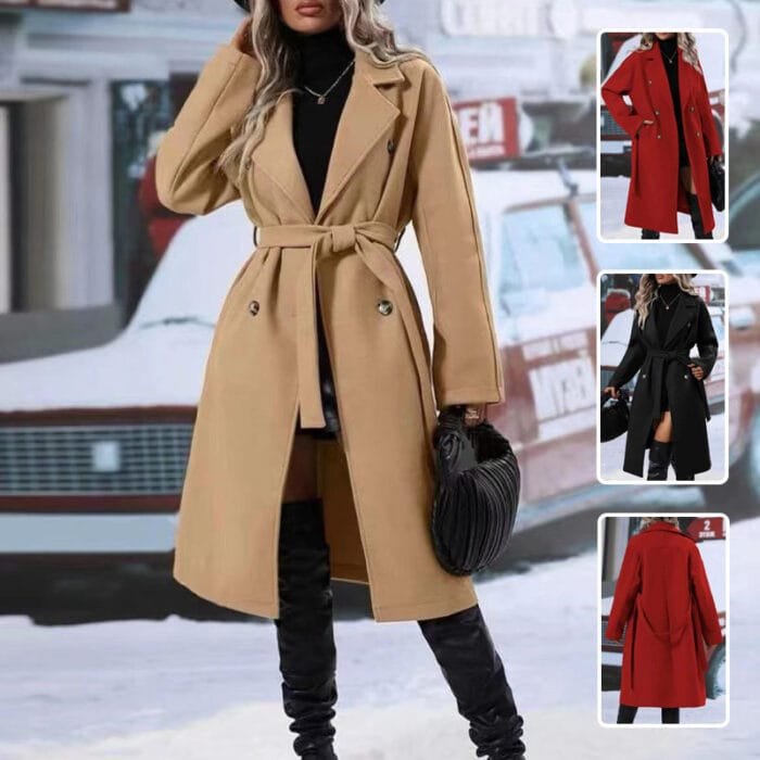 Winter Coat With Belt Winter Fashion Solid Color Long Jacket Outwear