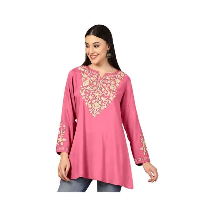 Short length Kurti with Embroidery Work PInk