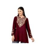 Short length Kurti with Embroidery Work color Mahroon