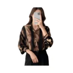 Brown & Black Abstract Printed Satin Shirt
