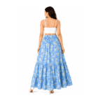 Women's Sky Blue Floral Print Maxi Skirt with Elastic Waist by Mars Fashions