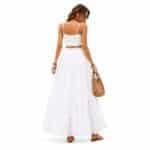 Mars Fashion Women's White Cotton Schiffli Long Skirt with Elastic Waist, Tiered Flared Maxi Skirt for Casual, Beach & Summer Wear